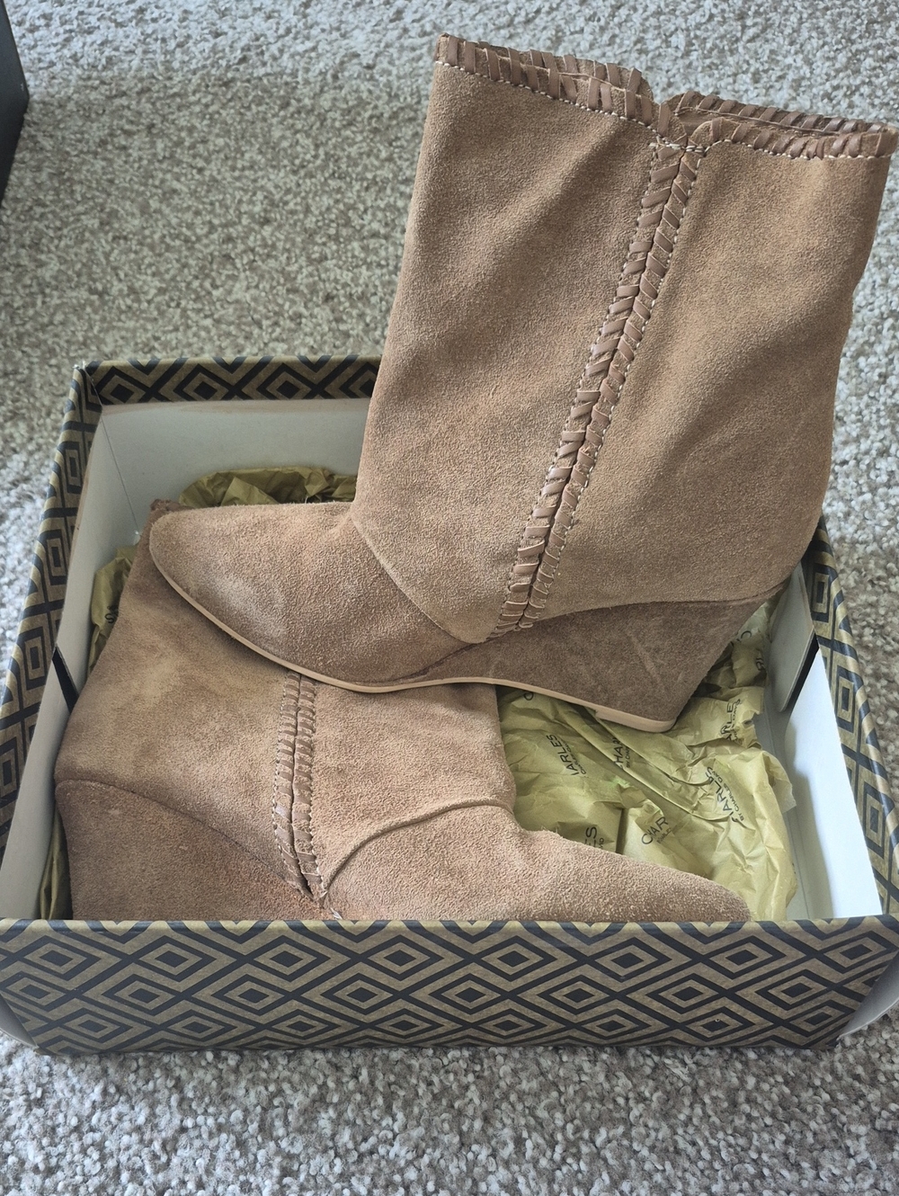 Women’s Suede Wedge Ankle Boots in Taupe / Tobacco Charles David